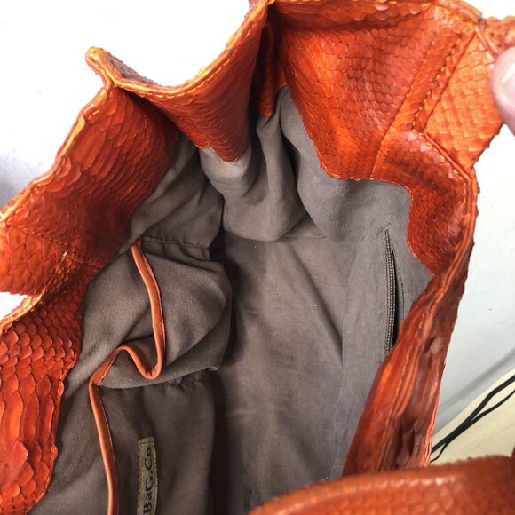 Tote Bag Womens Orange Python Snakeskin Leather Large Shoulder Handbag - Picture 13 of 16